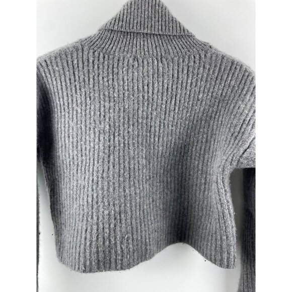 H&M | Cashmere Wool Blend Ribbed Thick Crop Turtleneck Grey Sweater Medium - Picture 8 of 8